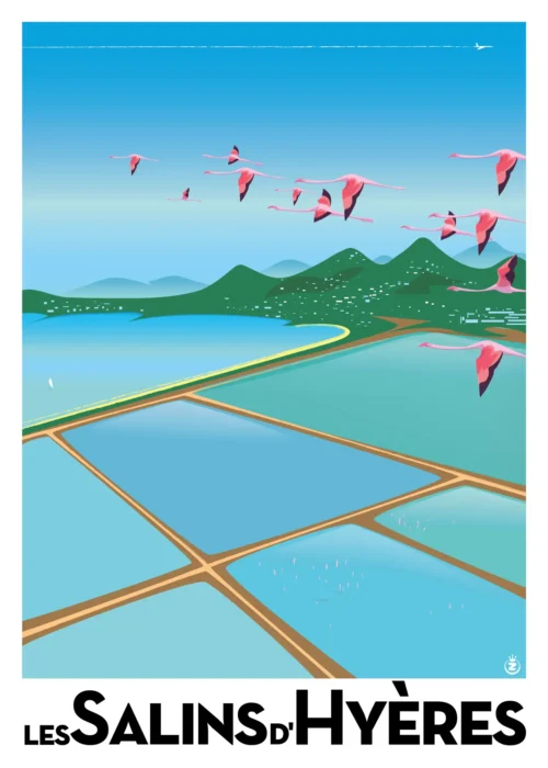 001-Les Salins d'Hyères les flaments rose, Affiche, Tirage Art, Digigraphie, Illustration, œuvre, Poster, Fine Art, Design. Monsieur Z