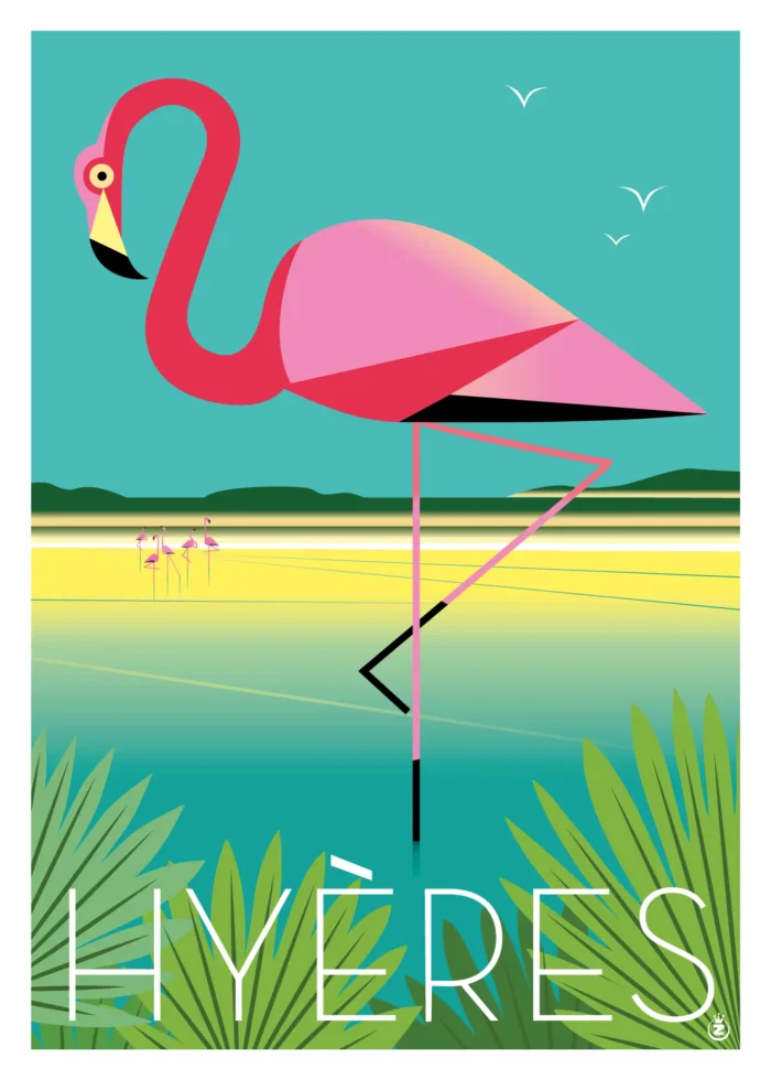 Affiche d'un flamant rose élégant dans les salins de Hyères par Monsieur Z