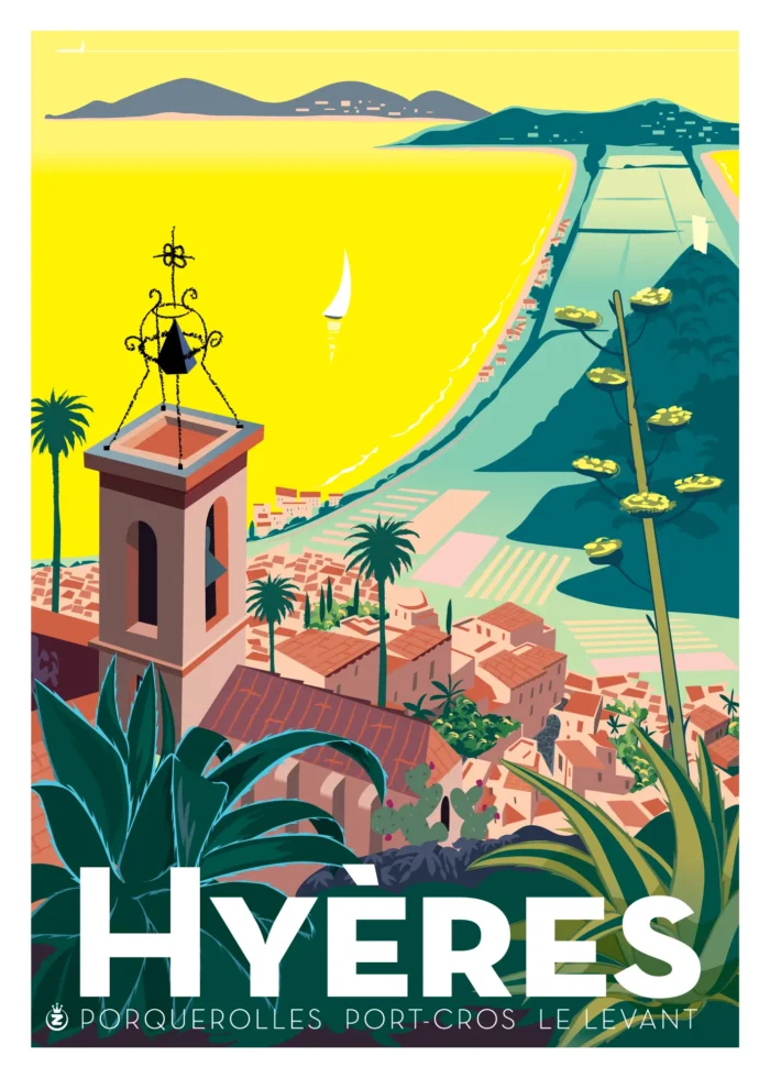 Affiche de Saint-Paul à Hyères avec Giens et Porquerolles en arrière-plan par Monsieur Z