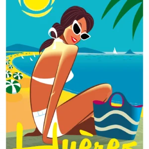 006 hyères et ses iles d'or Soleil plage tourisme, femme, Affiche, Tirage Art, Digigraphie, Illustration, œuvre, Poster, Fine Art, Design. Monsieur Z
