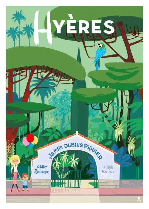 008-hyères Olbius Riquier jardin, parc zoologique, serre exotique, Affiche, Tirage Art, Digigraphie, Illustration, œuvre, Poster, Fine Art, Design. Monsieur Z