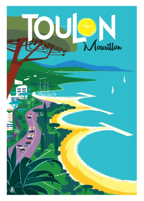 014-Toulon mourillon 3 anses côte d'azur, Affiche, Tirage Art, Digigraphie, Illustration, œuvre, Poster, Fine Art, Design. Monsieur Z