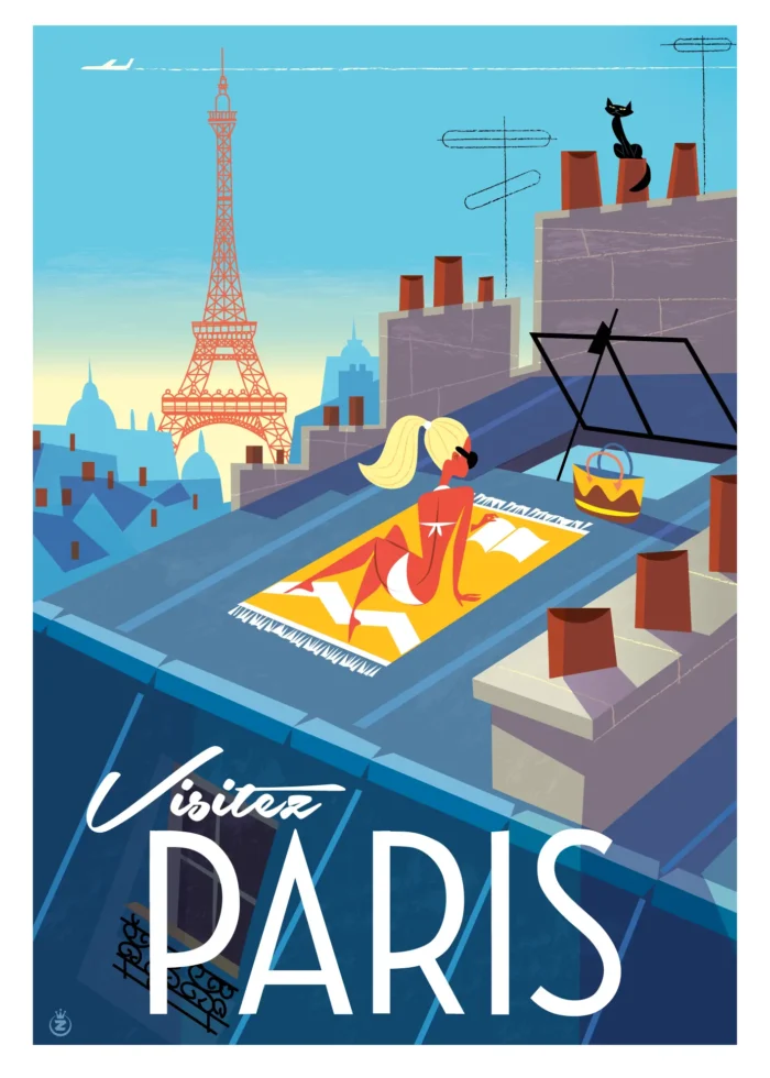 015-Vistez Paris Sous les toits, Affiche, Tirage Art, Digigraphie, Illustration, œuvre, Poster, Fine Art, Design. Monsieur Z