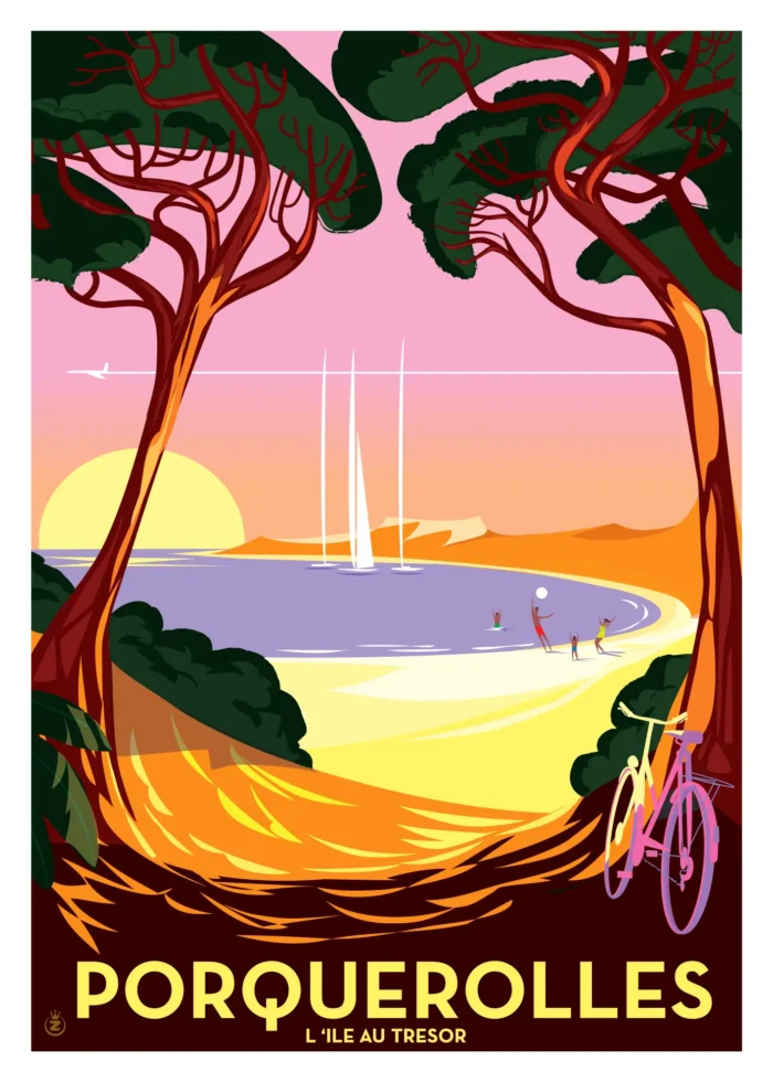 Affiche de la plage de Porquerolles sous un ciel enflammé par Monsieur Z