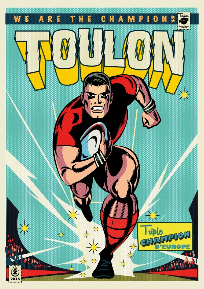 Affiche de la ferveur du rugby toulonnais en bleu par Monsieur Z