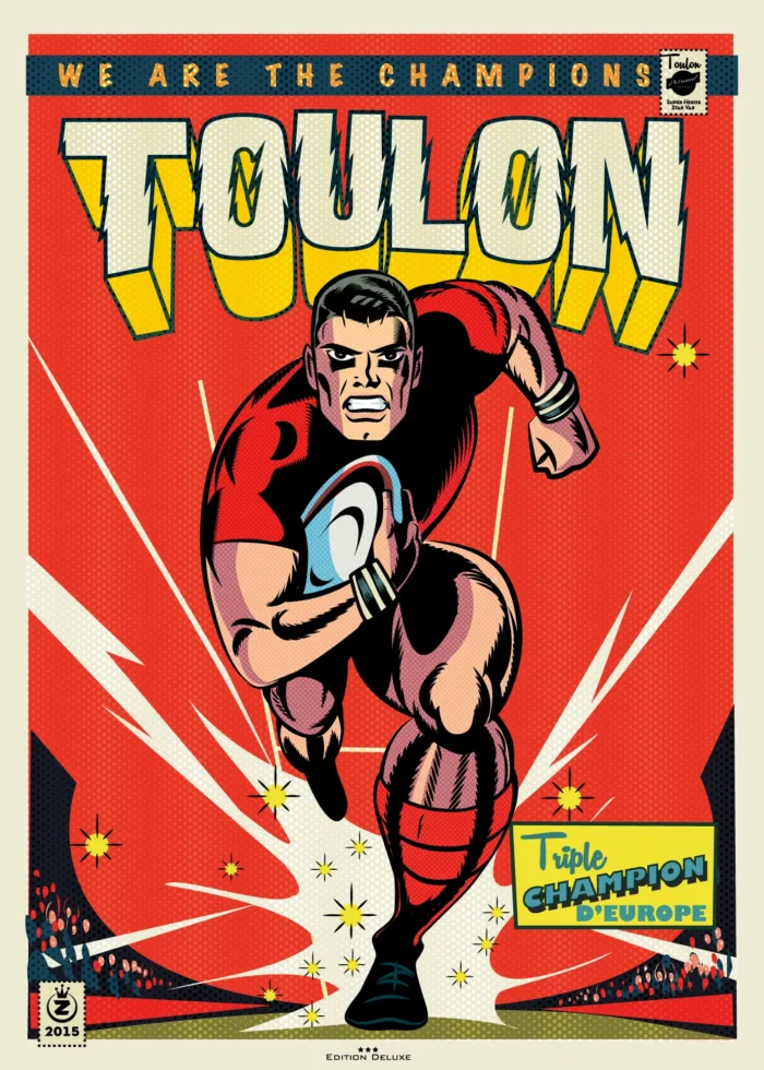 Affiche de la ferveur du rugby toulonnais en rouge par Monsieur Z