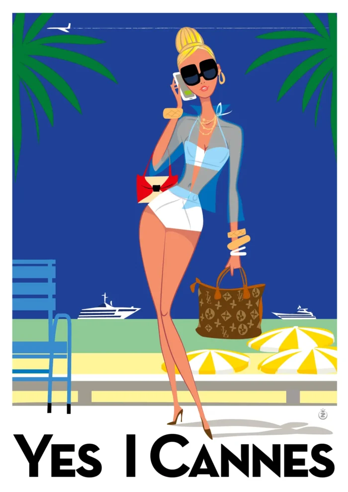 Affiche d'une femme élégante sur la Croisette à Cannes par Monsieur Z
