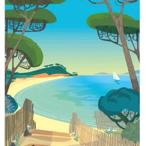 029-Plage de l'estagnol, bormes les mimosas, Affiche, Tirage Art, Digigraphie, Illustration, œuvre, Poster, Fine Art, Design. Monsieur Z