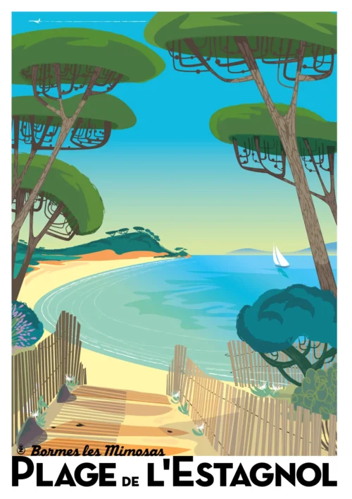 029-Plage de l'estagnol, bormes les mimosas, Affiche, Tirage Art, Digigraphie, Illustration, œuvre, Poster, Fine Art, Design. Monsieur Z