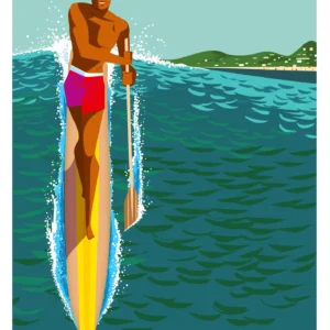 035-paddle-sans-texte, sur les vagues, Affiche, Tirage Art, Digigraphie, Illustration, œuvre, Poster, Fine Art, Design. Monsieur Z