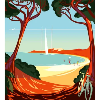037-Porquerolles bleu, L'île au trésor, Affiche, Tirage Art, Digigraphie, Illustration, œuvre, Poster, Fine Art, Design. Monsieur Z