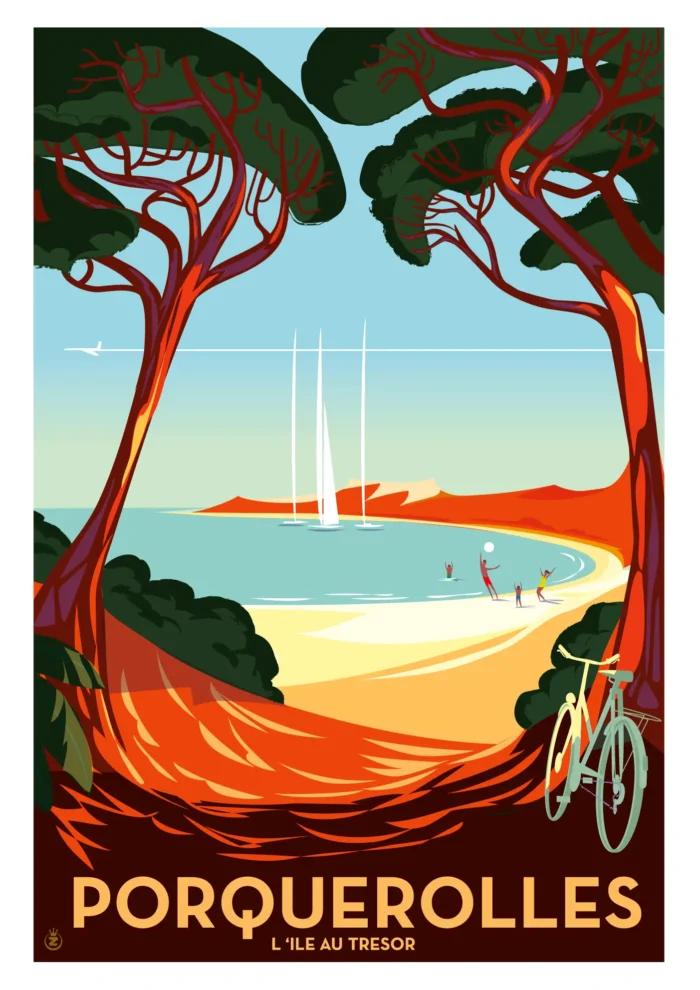 037-Porquerolles bleu Monsieur Z 037-Porquerolles bleu, L'île au trésor, Affiche, Tirage Art, Digigraphie, Illustration, œuvre, Poster, Fine Art, Design. Monsieur Z
