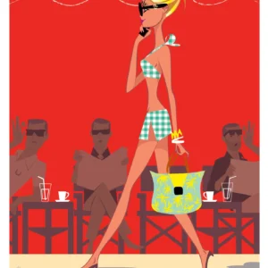 041-saint tropez café du port, Affiche, Tirage Art, Digigraphie, Illustration, œuvre, Poster, Fine Art, Design. Monsieur Z