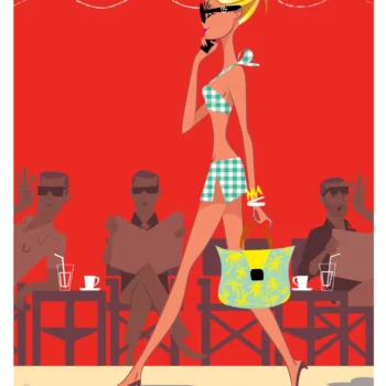 Affiche d'une femme élégante au café du port de Saint-Tropez par Monsieur Z