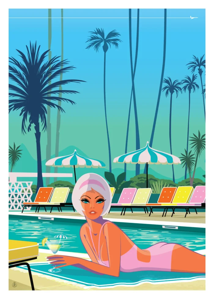 Affiche d'une piscine dans un décor californien de Palm Springs par Monsieur Z