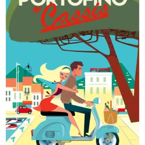 043-cassis couple scooter Affiche, Tirage Art, Digigraphie, Illustration, œuvre, Poster, Fine Art, Design. Monsieur Z