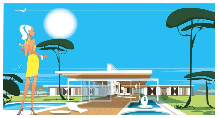 Affiche d'une villa moderne inspirée par Richard Neutra par Monsieur Z