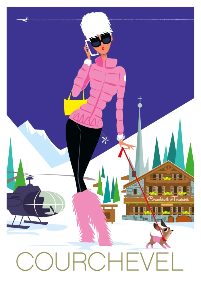 Affiche d'une jeune femme posant au cœur de la station de Courchevel par Monsieur Z