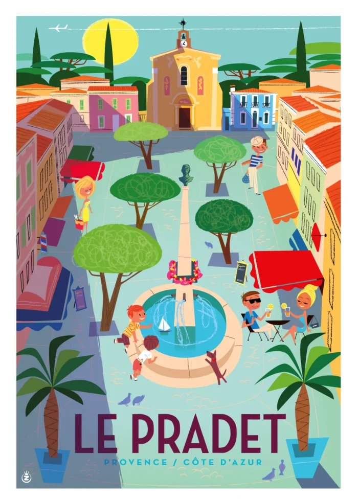 Affiche de la place animée du village du Pradet par Monsieur Z