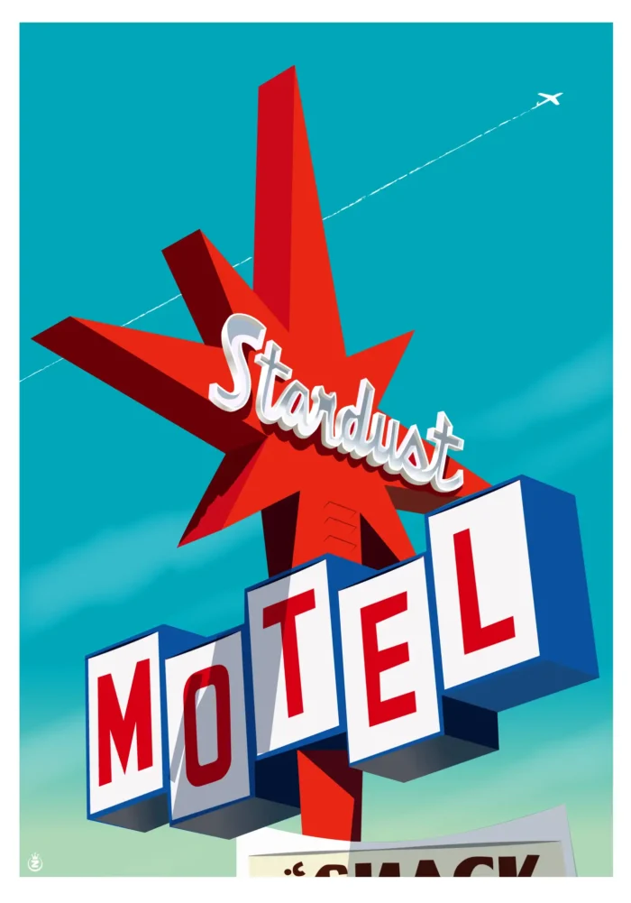 Affiche de l'enseigne du motel Stardust, esprit Route 66, par Monsieur Z