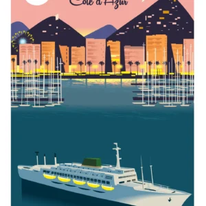 058-Hyeres port paquebot , côte d'azur, Affiche, Tirage Art, Digigraphie, Illustration, œuvre, Poster, Fine Art, Design. Monsieur Z
