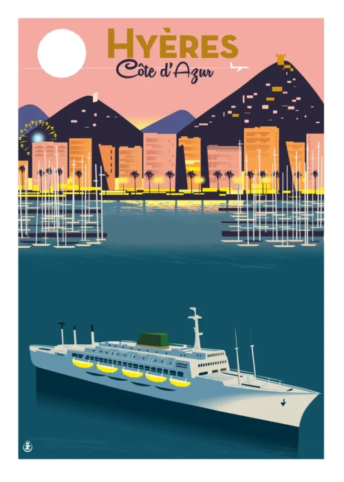 058-Hyeres port paquebot , côte d'azur, Affiche, Tirage Art, Digigraphie, Illustration, œuvre, Poster, Fine Art, Design. Monsieur Z