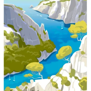 059-Les Calanques Marseille, Cassis, Affiche, Tirage Art, Digigraphie, Illustration, œuvre, Poster, Fine Art, Design. Monsieur Z