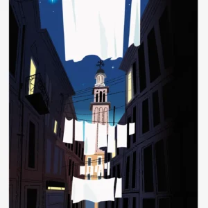 060-le panier Marseille 22h le quartier du panier, Affiche, Tirage Art, Digigraphie, Illustration, œuvre, Poster, Fine Art, Design. Monsieur Z