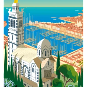 061-marseille bonne mère01, Port du vieux port, Affiche, Tirage Art, Digigraphie, Illustration, œuvre, Poster, Fine Art, Design. Monsieur Z