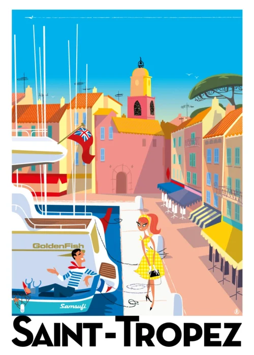 064-Saint Tropez, Affiche, Tirage Art, Digigraphie, Illustration, œuvre, Poster, Fine Art, Design. Monsieur Z