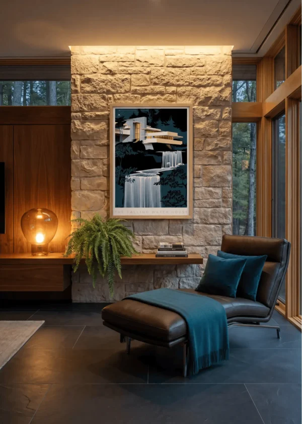 067-Site_3 Affiche Falling water house, Mid-century Frank Lloyd Wright, William Wesley Peters, chute d'eau. Maison à la Cascade. Mid-Century Monsieur Z, AAZ Galerie