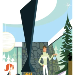 073-Megeve mid-century, ski, neige, noël, Affiche, Tirage Art, Digigraphie, Illustration, œuvre, Poster, Fine Art, Design. Monsieur Z