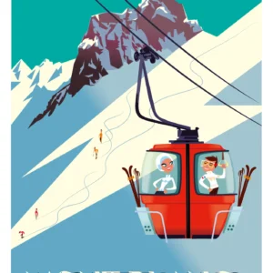 077-mont blanc cabine rouge, la vallée blanche, Affiche, Tirage Art, Digigraphie, Illustration, œuvre, Poster, Fine Art, Design monsieur Z