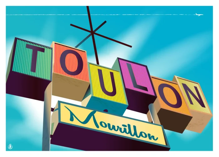 Affiche du nom de Toulon en enseigne vintage par Monsieur Z