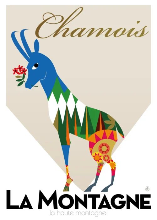 081-la montagne chamois, Affiche, Tirage Art, Digigraphie, Illustration, œuvre, Poster, Fine Art, Design. Monsieur Z