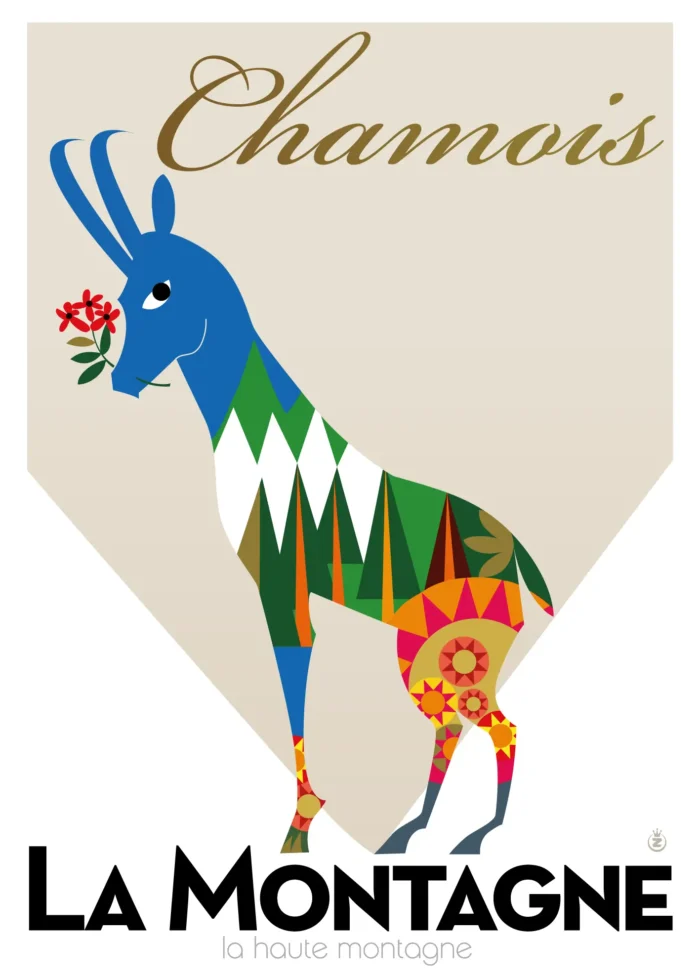 Affiche pop art d'un chamois de montagne par Monsieur Z