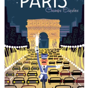 085-champ elysée Paris de nuit, les bouchons, Affiche, Tirage Art, Digigraphie, Illustration, œuvre, Poster, Fine Art, Design. Monsieur Z