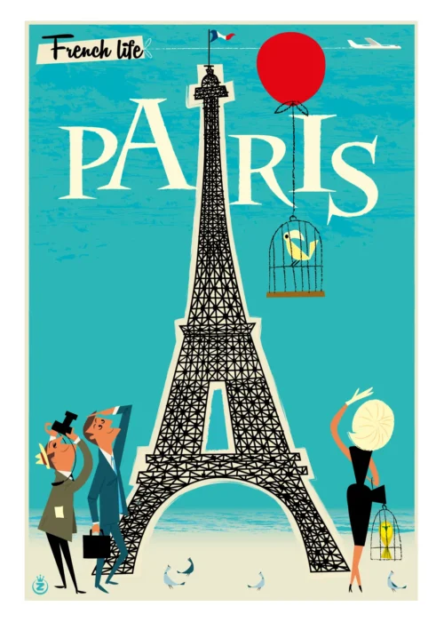 086-Tour Eiffel French Life, Affiche, Tirage Art, Digigraphie, Illustration, œuvre, Poster, Fine Art, Design. Monsieur Z