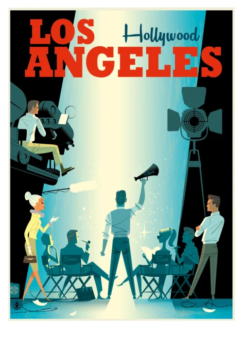 089-Los Angeles Hollywood sous les projecteur, Affiche, Tirage Art, Digigraphie, Illustration, œuvre, Poster, Fine Art, Design. Monsieur Z