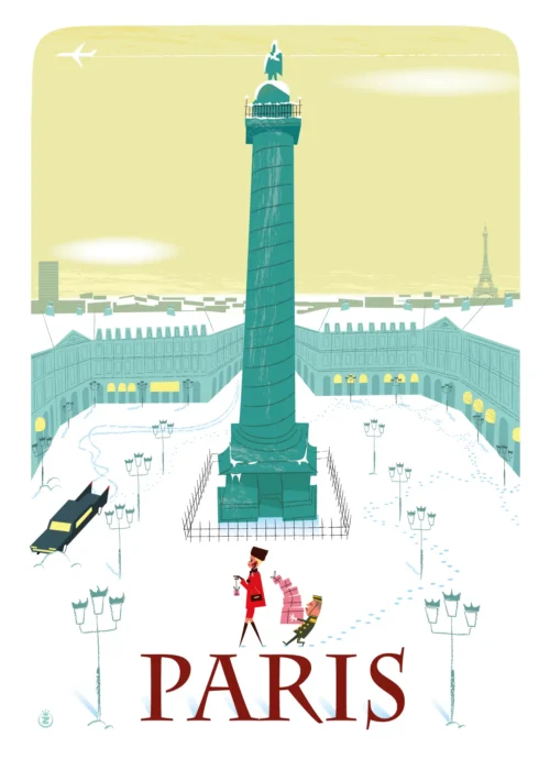 091-place vendome Paris sous la neige, Affiche, Tirage Art, Digigraphie, Illustration, œuvre, Poster, Fine Art, Design. Monsieur Z