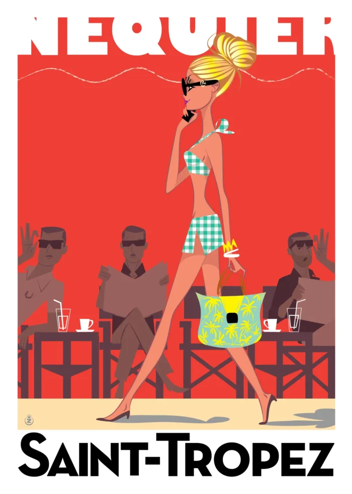 Affiche d'une femme à la terrasse du Sénéquier à Saint-Tropez par Monsieur Z