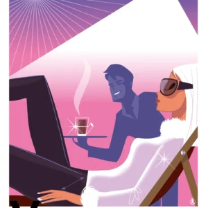 095-vin chaud après l'efort sur les pistes de skis, Affiche, Tirage Art, Digigraphie, Illustration, œuvre, Poster, Fine Art, Design. Monsieur Z