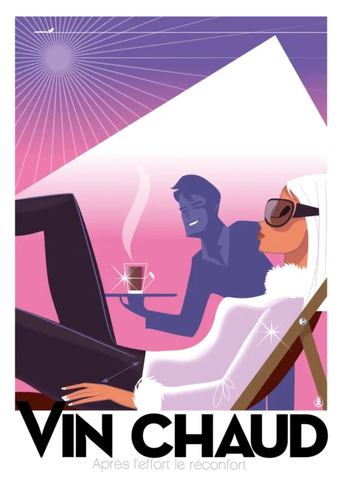 095-vin chaud après l'efort sur les pistes de skis, Affiche, Tirage Art, Digigraphie, Illustration, œuvre, Poster, Fine Art, Design. Monsieur Z