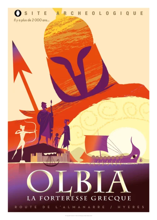 097-OLBIA casque grec, la forteresse grecque, route de l'almanarre, hyères, site archeologique, Affiche, Tirage Art, Digigraphie, Illustration, œuvre, Poster, Fine Art, Design. Monsieur Z