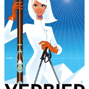 100-Verbier les 4 vallées, ski femme,Affiche, Tirage Art, Digigraphie, Illustration, œuvre, Poster, Fine Art, Design. Monsieur Z