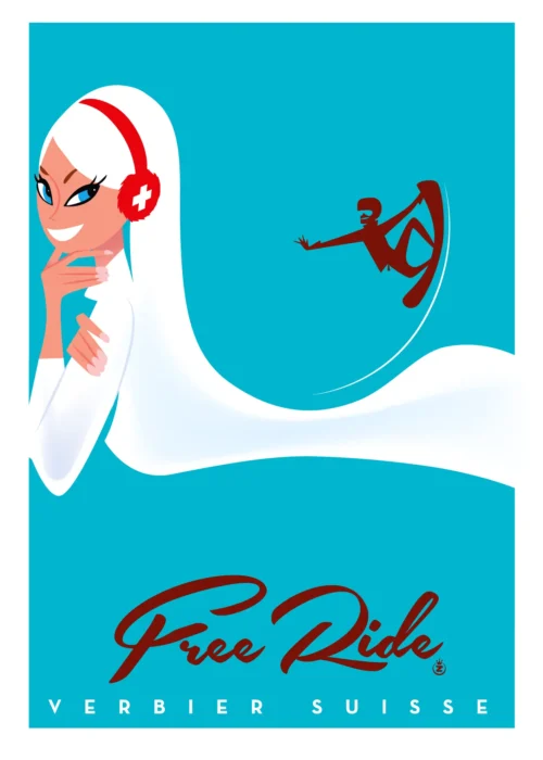 104-Free ride suisse, Affiche, Tirage Art, Digigraphie, Illustration, œuvre, Poster, Fine Art, Design. Monsieur Z