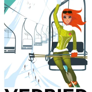 106-Verbier les attelas ski, Affiche, Tirage Art, Digigraphie, Illustration, œuvre, Poster, Fine Art, Design. Monsieur Z