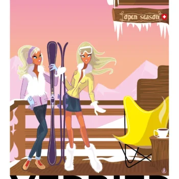 107-Verbier-la cabane du mont fort skieuse, Affiche, Tirage Art, Digigraphie, Illustration, œuvre, Poster, Fine Art, Design. Monsieur Z