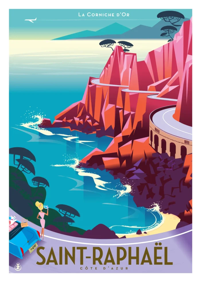 Affiche de la Corniche d'Or le long du littoral de Saint-Raphaël par Monsieur Z