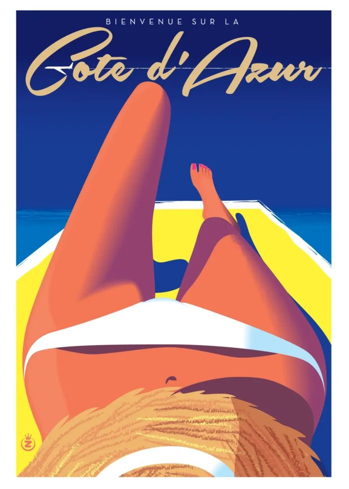 118-cote-d-azur Monsieur Z 118-Bienvenue, cote d'azur, Affiche, Tirage Art, Digigraphie, Illustration, œuvre, Poster, Fine Art, Design. Monsieur Z